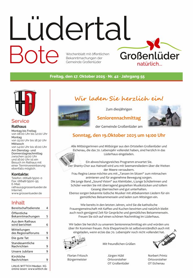 Wochenblatt mit öffentlichen Bekanntmachungen der Gemeinde Großenlüder Titelblatt 42/2025
