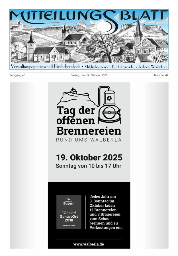 Mitteilungsblatt Verwaltungsgemeinschaft Kirchehrenbach Titelblatt 42/2025