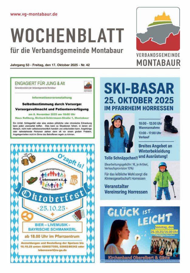 Wochenblatt der Verbandsgemeinde Montabaur Titelblatt 42/2025