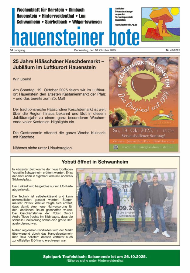 Hauensteiner Bote Titelblatt 42/2025