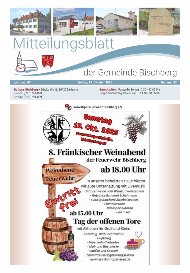 Mitteilungsblatt der Gemeinde Bischberg Titelblatt 42/2025