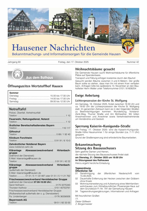 Hausener Nachrichten Titelblatt 42/2025