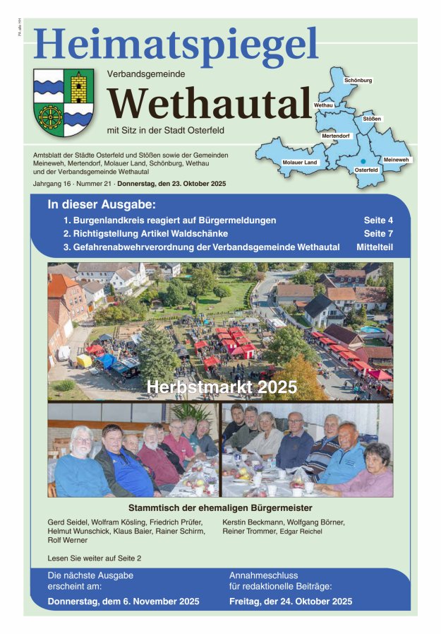 Heimatspiegel Verbandsgemeinde Wethautal mit Sitz in der Stadt Osterfeld Titelblatt 21/2025
