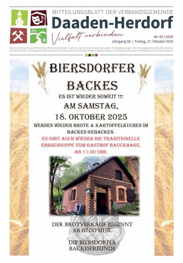 Mitteilungsblatt der Verbandsgemeinde Daaden-Herdorf Titelblatt 42/2025