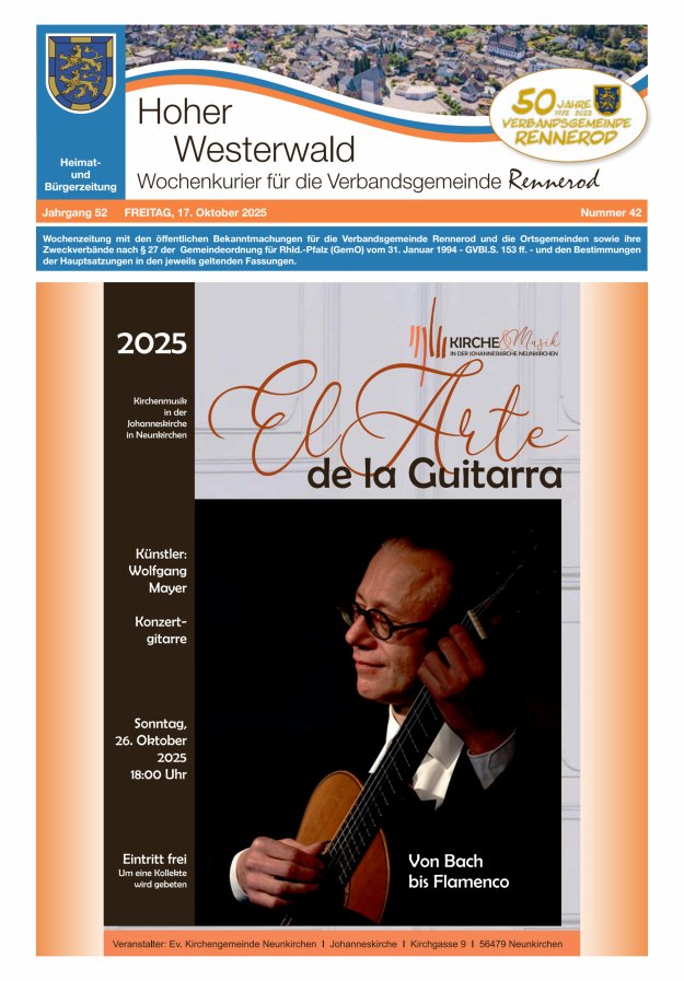 Hoher Westerwald - Wochenkurier für die Verbandsgemeinde Rennerod Titelblatt 42/2025