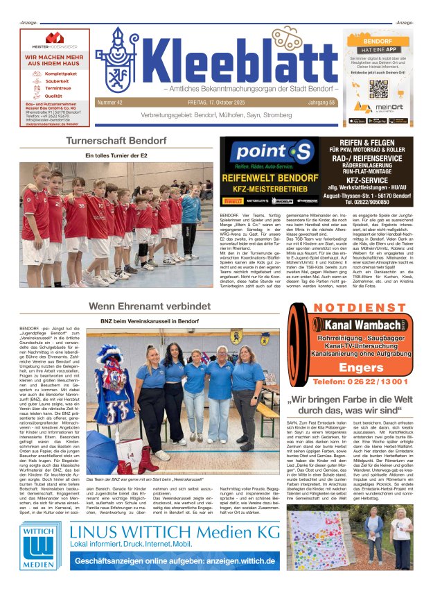Kleeblatt - Amtliches Bekanntmachungsorgan der Stadt Bendorf Titelblatt 42/2025
