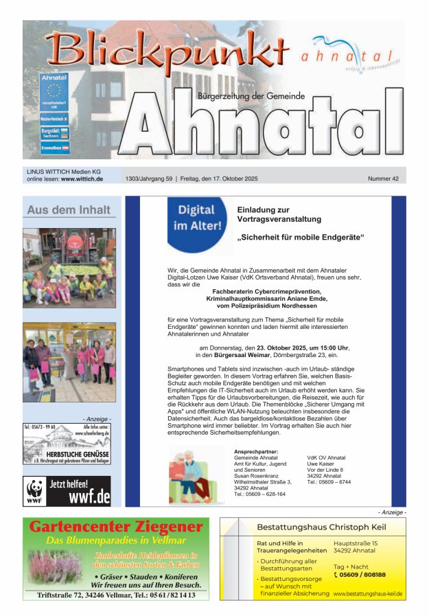 Blickpunkt Ahnatal Titelblatt 42/2025