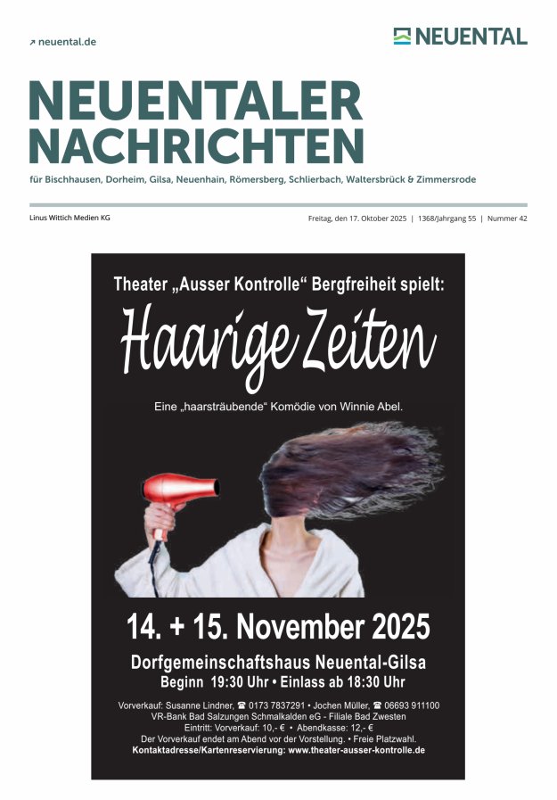 Neuentaler Nachrichten Titelblatt 42/2025