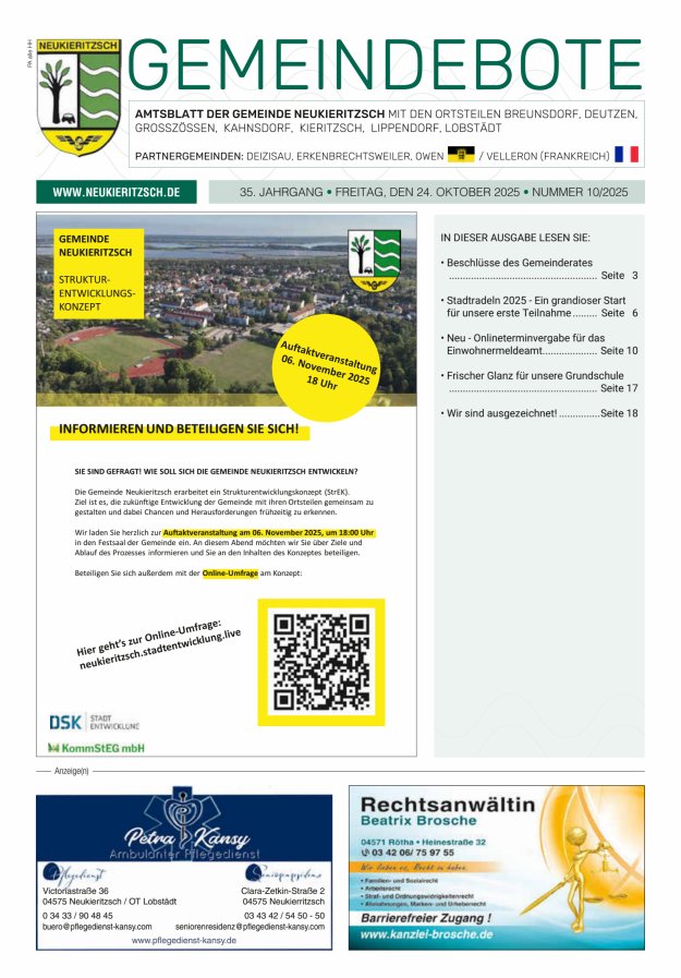 Gemeindebote - Amtsblatt der Gemeinde Neukieritzsch mit den Ortsteilen Titelblatt 10/2025