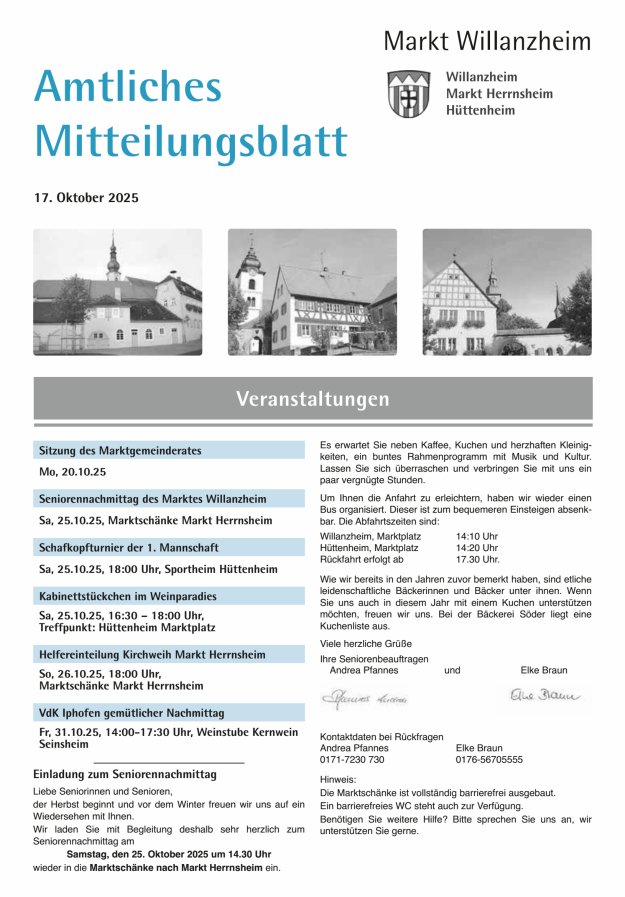 Amtliches Mitteilungsblatt des Marktes Willanzheim Titelblatt 21/2025