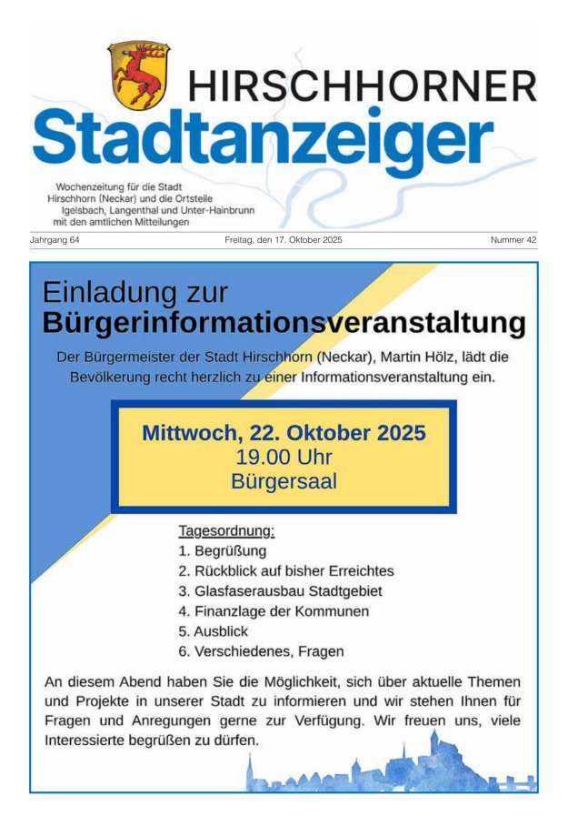 Hirschhorner Stadtanzeiger Titelblatt 42/2025