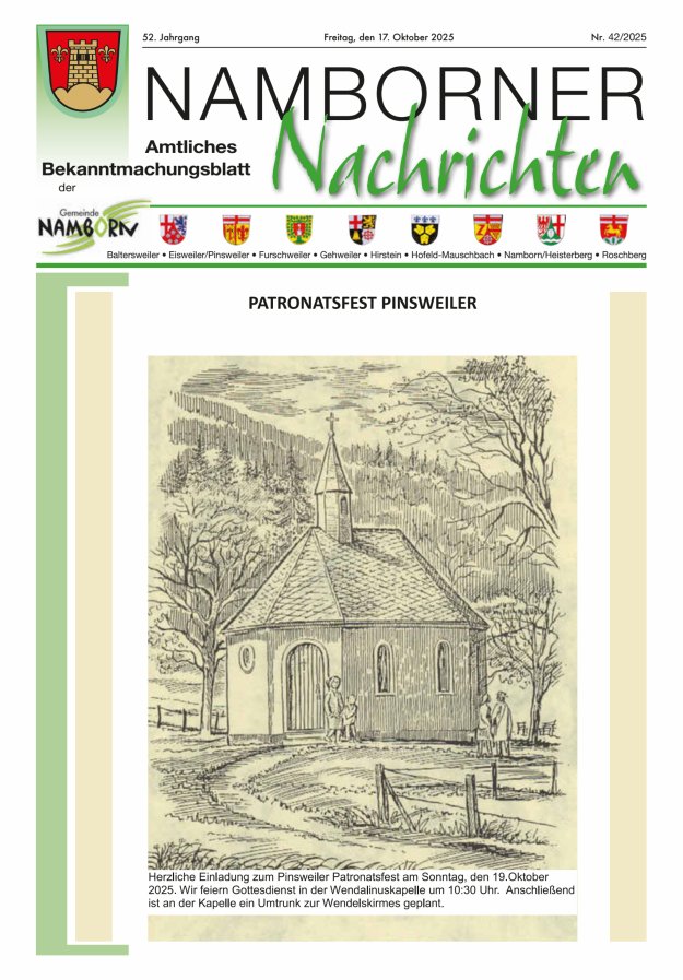 Namborner Nachrichten Titelblatt 42/2025