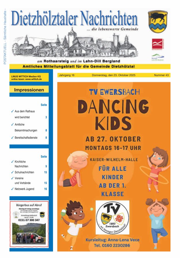 Dietzhölztaler Nachrichten Titelblatt 43/2025