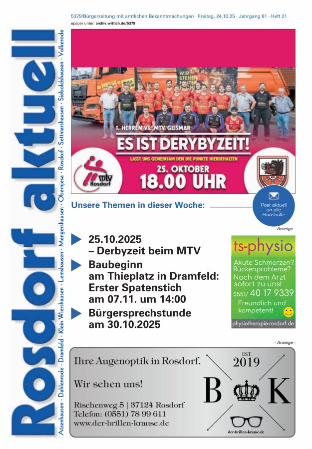 Rosdorf aktuell Titelblatt 21/2025