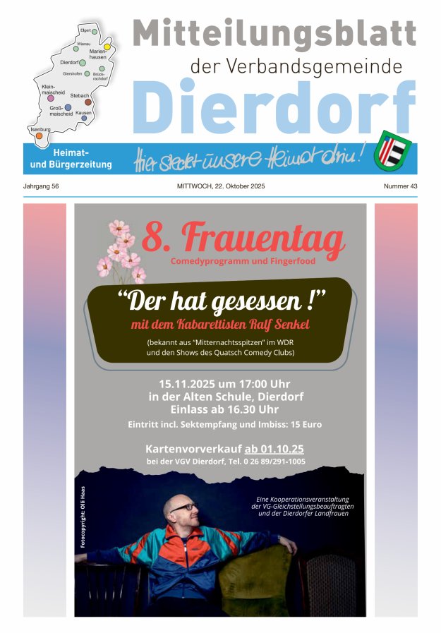 Mitteilungsblatt der Verbandsgemeinde Dierdorf Titelblatt 43/2025