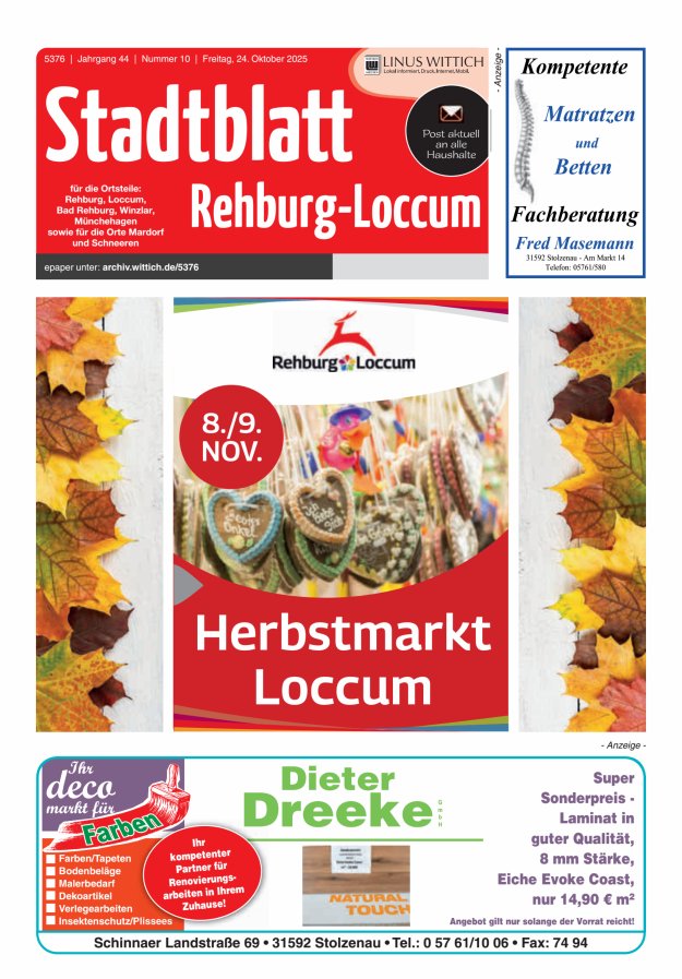 Stadtblatt Rehburg-Loccum Titelblatt 10/2025