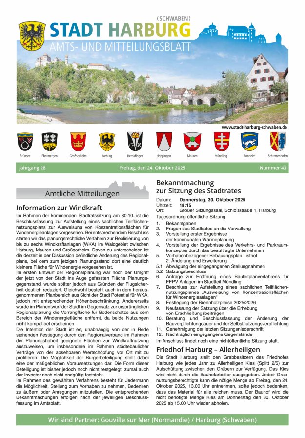 Amts- und Mitteilungsblatt der Stadt Harburg Titelblatt 43/2025