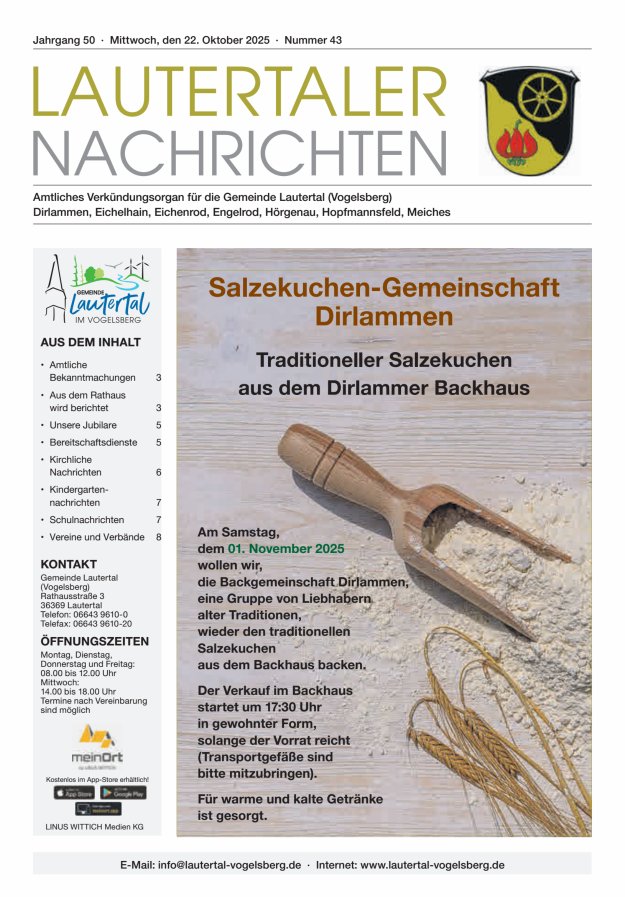 Lautertaler Nachrichten Titelblatt 43/2025