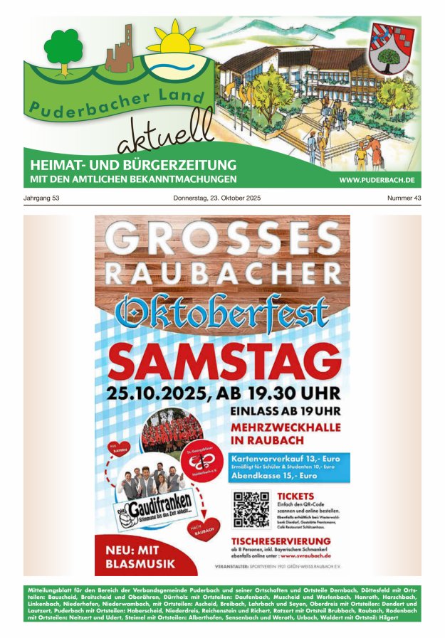 Puderbacher Land aktuell Titelblatt 43/2025