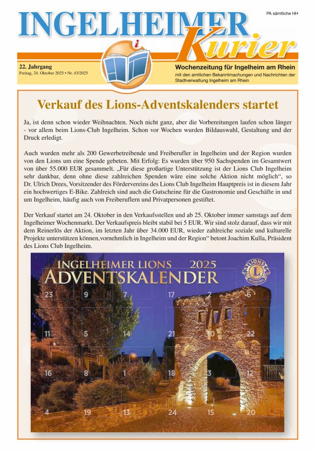 Ingelheimer Kurier Titelblatt 43/2025