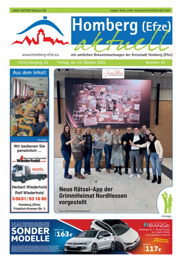 Homberg Efze aktuell Titelblatt 43/2025