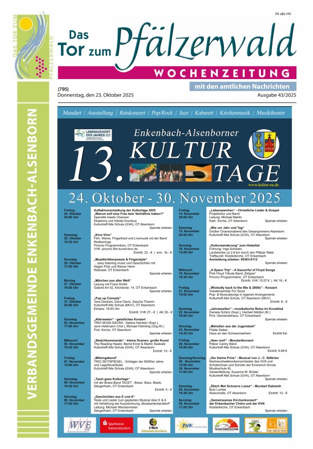 Das Tor zum Pfälzer Wald - VG Enkenbach-Alsenborn Titelblatt 43/2025
