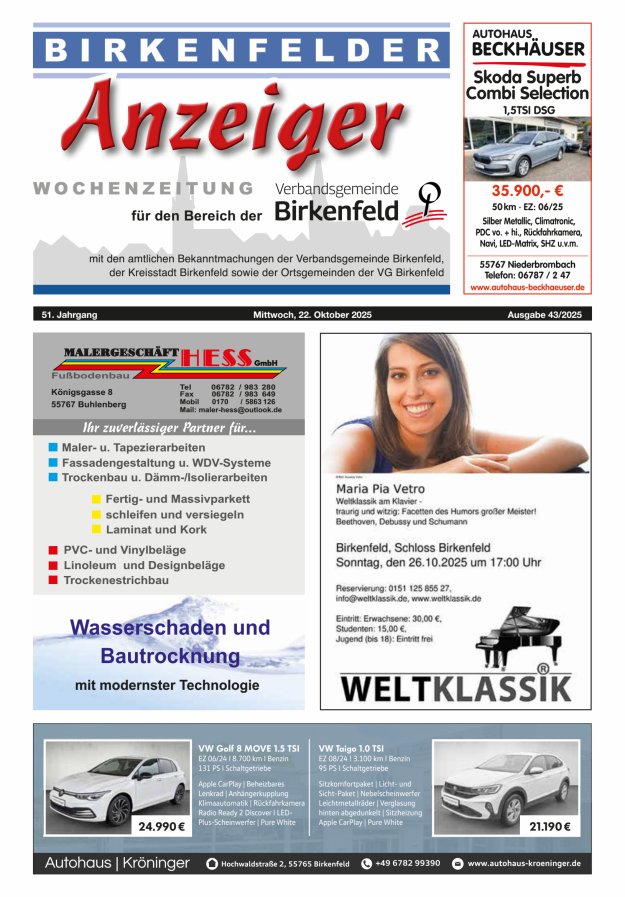 Birkenfelder Anzeiger Titelblatt 43/2025