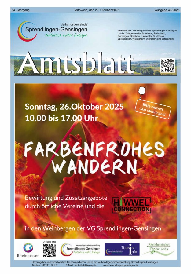 Amtsblatt VG Sprendlingen-Gensingen Titelblatt 43/2025
