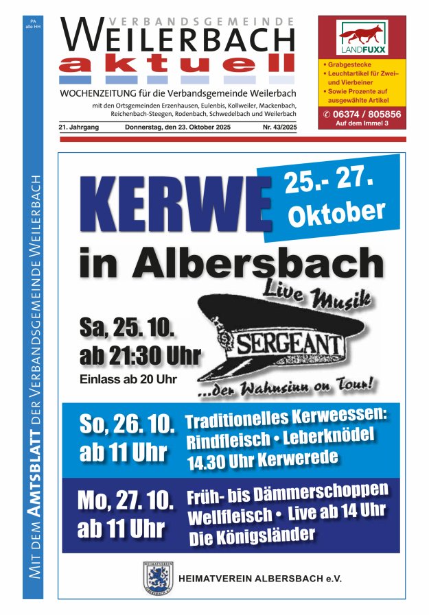 Verbandsgemeinde Weilerbach aktuell Titelblatt 43/2025