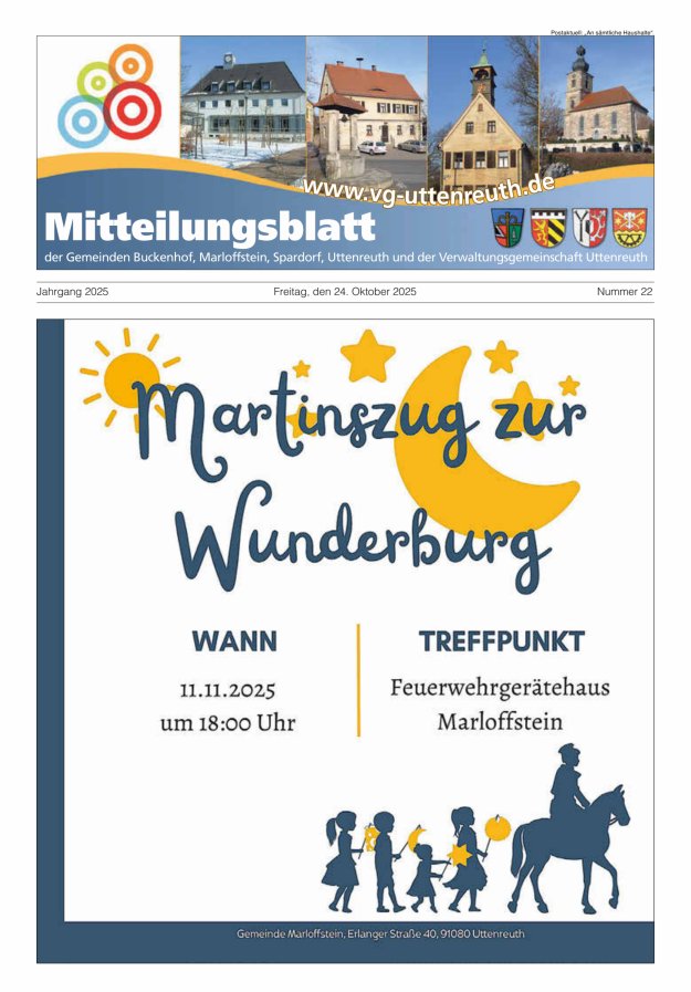 Mitteilungsblatt der Verwaltungsgemeinschaft Uttenreuth Titelblatt 22/2025