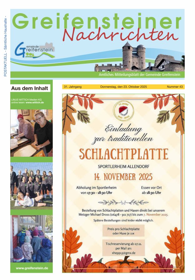 Mitteilungsblatt der Gemeinde Greifenstein Titelblatt 43/2025