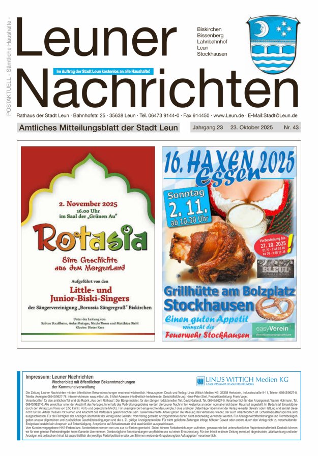 Leuner Nachrichten Titelblatt 43/2025