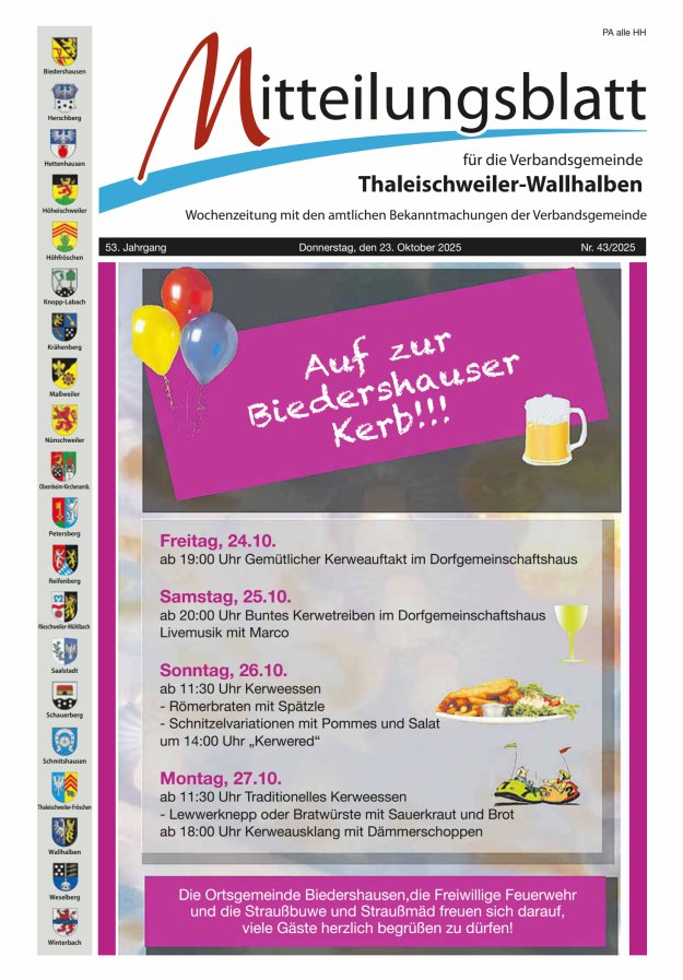 Mitteilungsblatt VG Thaleischweiler-Wallhalben Titelblatt 43/2025