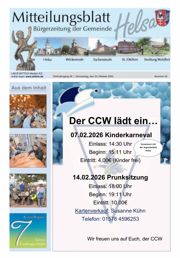 Mitteilungsblatt Helsa Titelblatt 43/2025