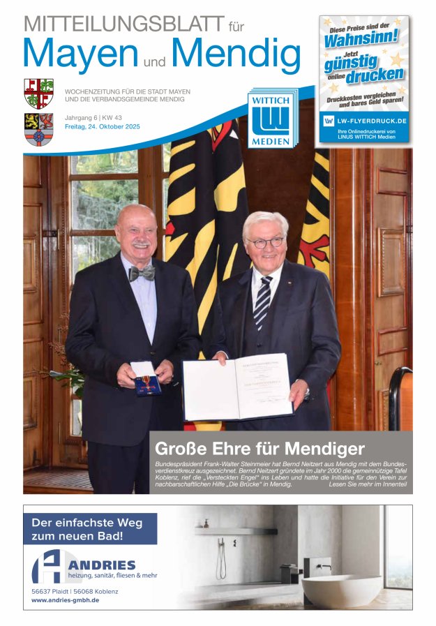 Mitteilungsblatt für Mayen und Mendig Titelblatt 43/2025