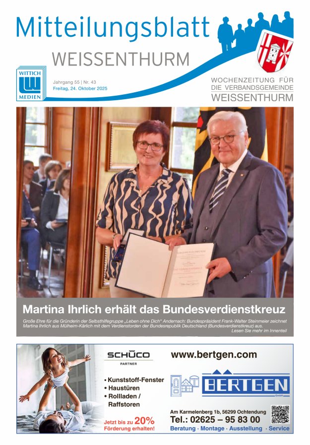 Mitteilungsblatt für den Bereich der Verbandsgemeinde Weißenthurm Titelblatt 43/2025