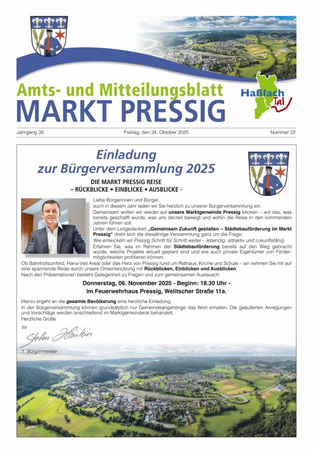 Amtsblatt für den Markt Pressig mit den Gemeindeteilen Titelblatt 22/2025
