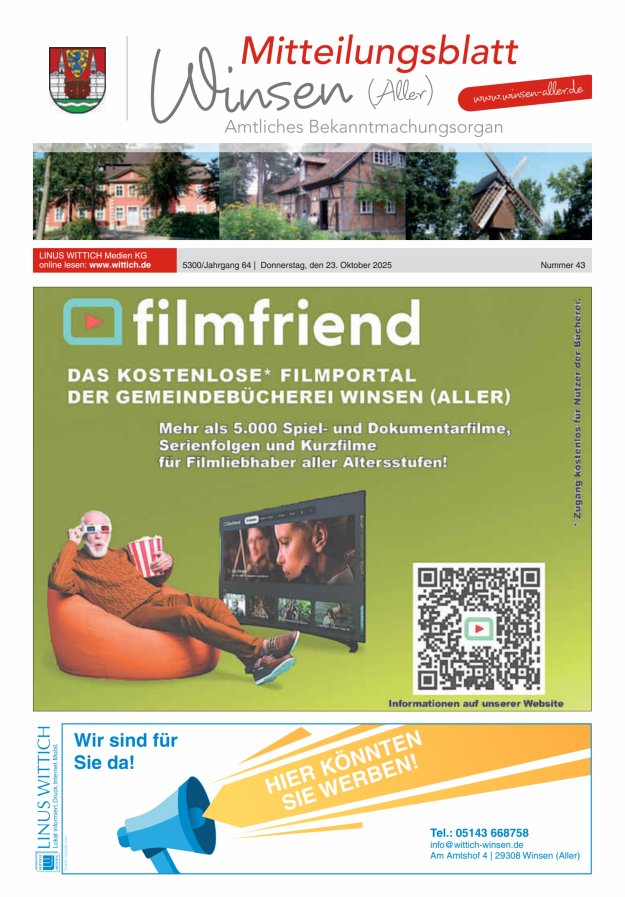 Mitteilungsblatt der Gemeinde Winsen Titelblatt 43/2025