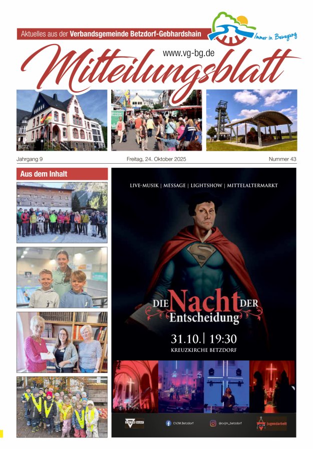 Aktuelles aus der VG Betzdorf-Gebhardshain, Ausgabe Betzdorf Titelblatt 43/2025