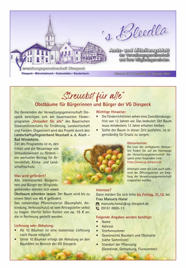 Amts- und Mitteilungsblatt VGem Diespeck Titelblatt 43/2025