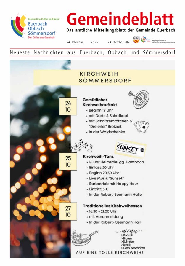 Gemeindeblatt der Gemeinde Euerbach Titelblatt 22/2025