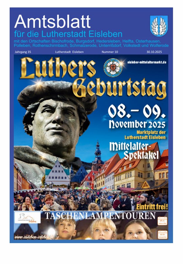Amtsblatt Lutherstadt Eisleben – Amtliches Mitteilungsblatt der Lutherstadt Eisleben Titelblatt 10/2025