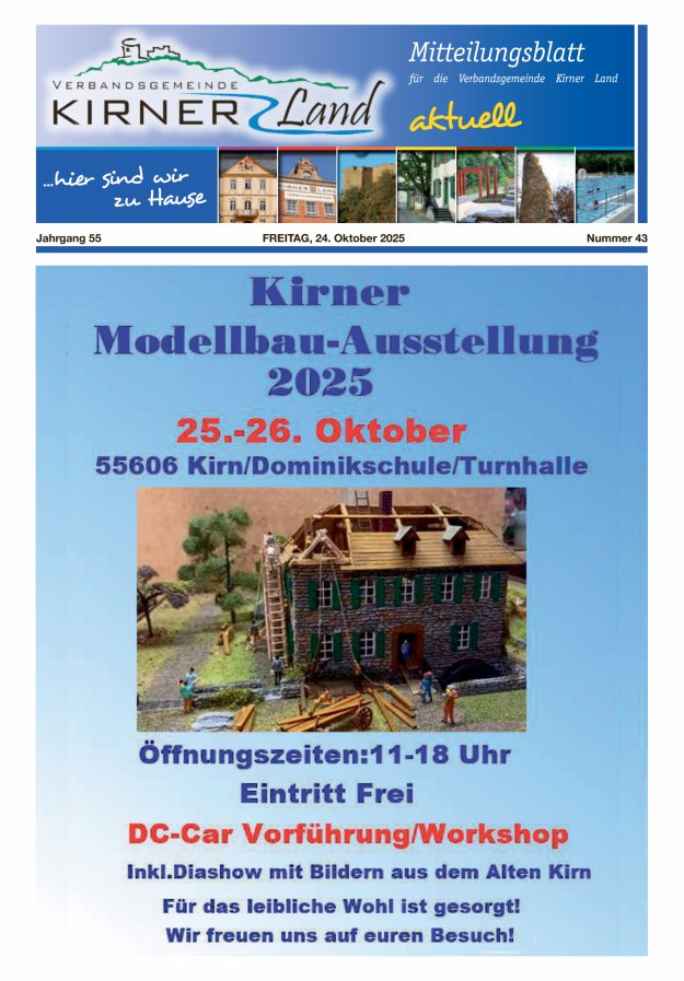 Mitteilungsblatt für den Bereich der Verbandsgemeinde Kirner Land Titelblatt 43/2025