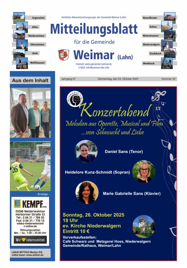 Mitteilungsblatt für die Gemeinde Weimar Titelblatt 43/2025