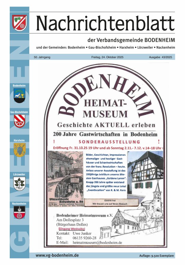 Nachrichtenblatt der VG Bodenheim              Titelblatt 43/2025