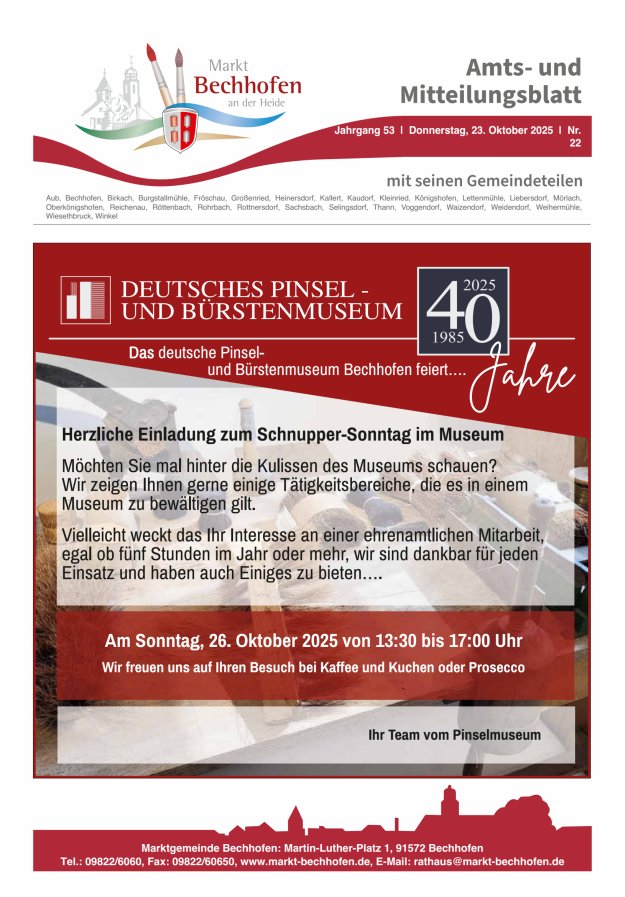 Amts- und Mitteilungsblatt für den Markt Bechhofen Titelblatt 22/2025