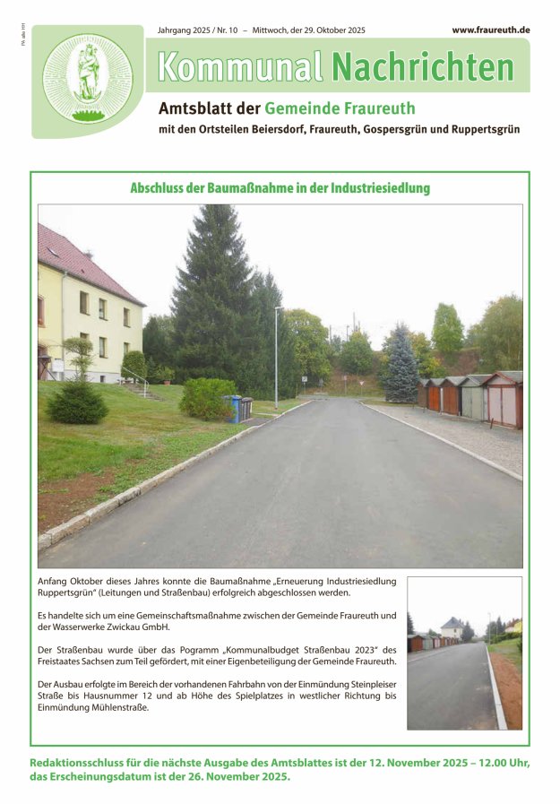 Kommunal-Nachrichten der Gemeinde Fraureuth Titelblatt 10/2025