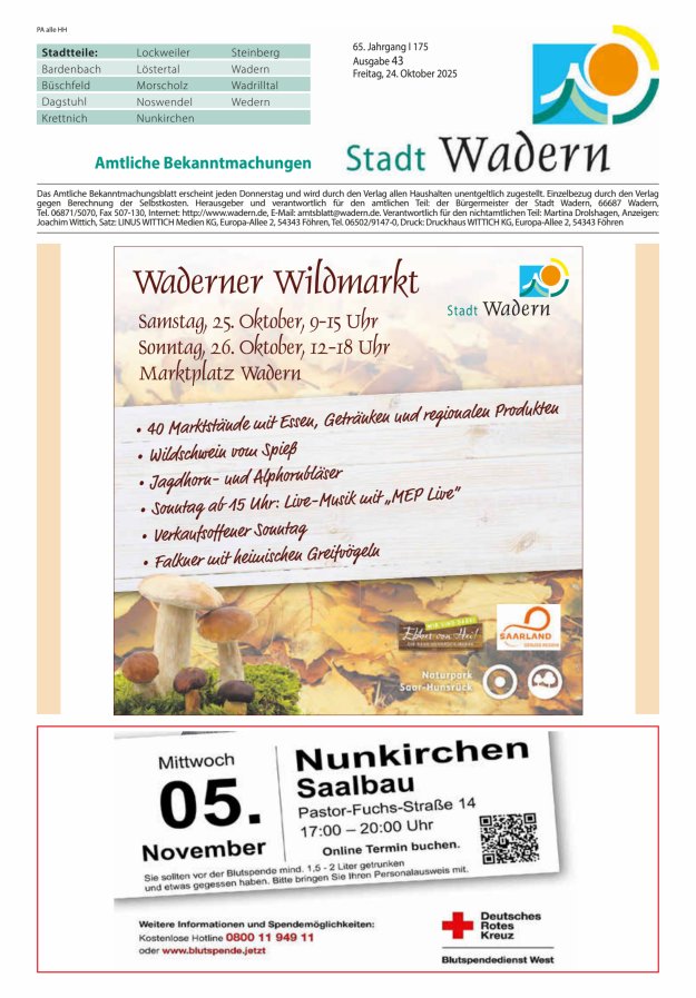 Stadt Wadern Titelblatt 43/2025
