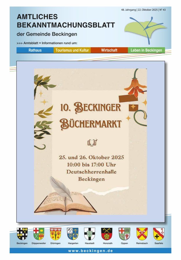 Amtsblatt Beckingen Titelblatt 43/2025