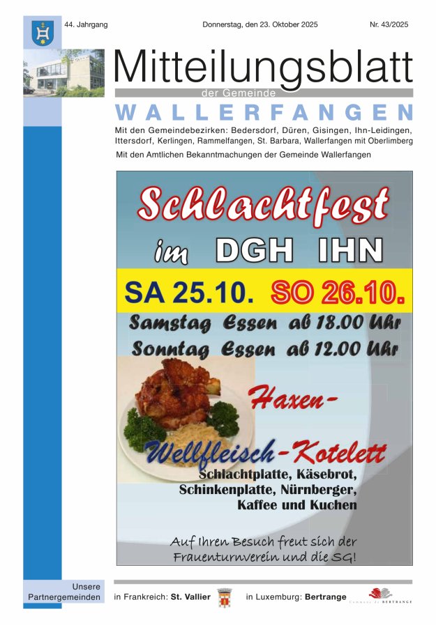 Mitteilungsblatt Gemeinde Wallerfangen Titelblatt 43/2025